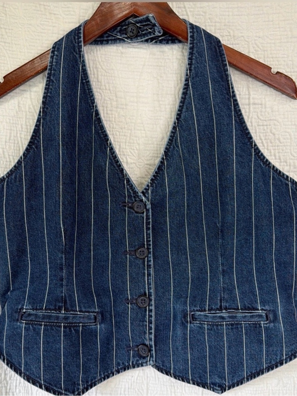 GAP Blue Pinstripe Denim Vest